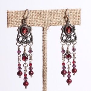 Vintage Red‎ Elegant Beaded Dangle Earrings #24